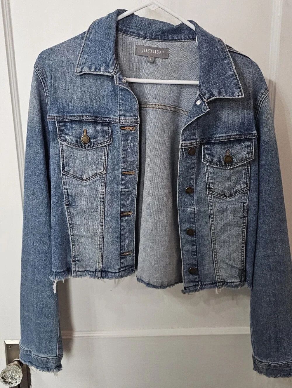 Just USA Cropped Jean Jacket, Sz L, Like New